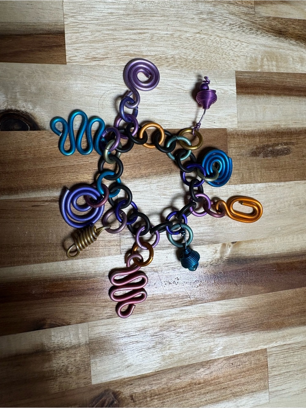 David Spada Vintage Modernist Space Age Multicolor Spiral Charm Bracelet - Picture 2 of 6